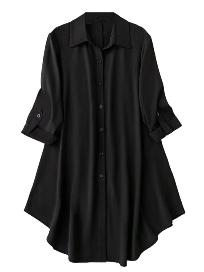 Solid Button Front Shirt Dress for Women