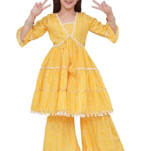 Girls' Printed Kurta Sharara Set